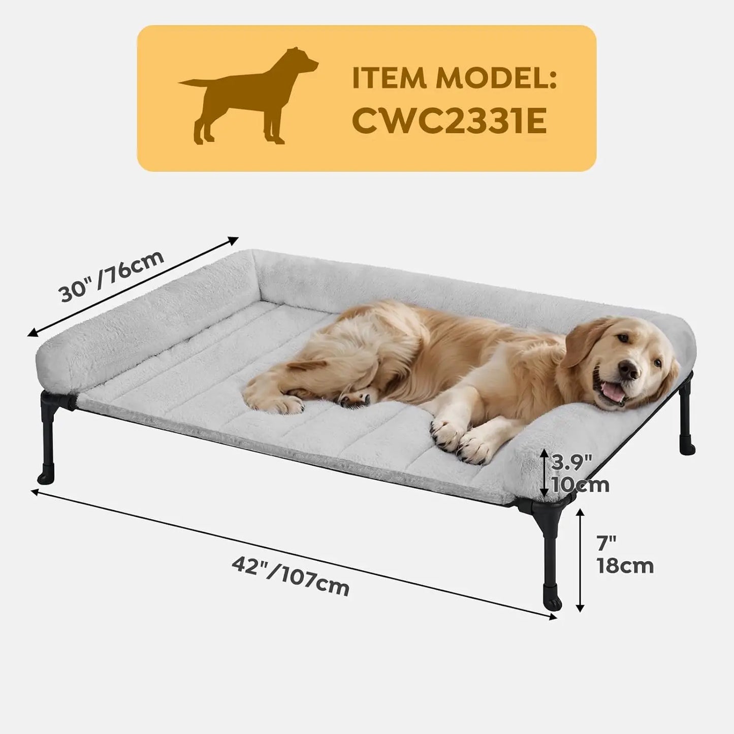 Elevated Orthopedic Dog Bed With Fluffy Bolster Removable Mat Non-Slip