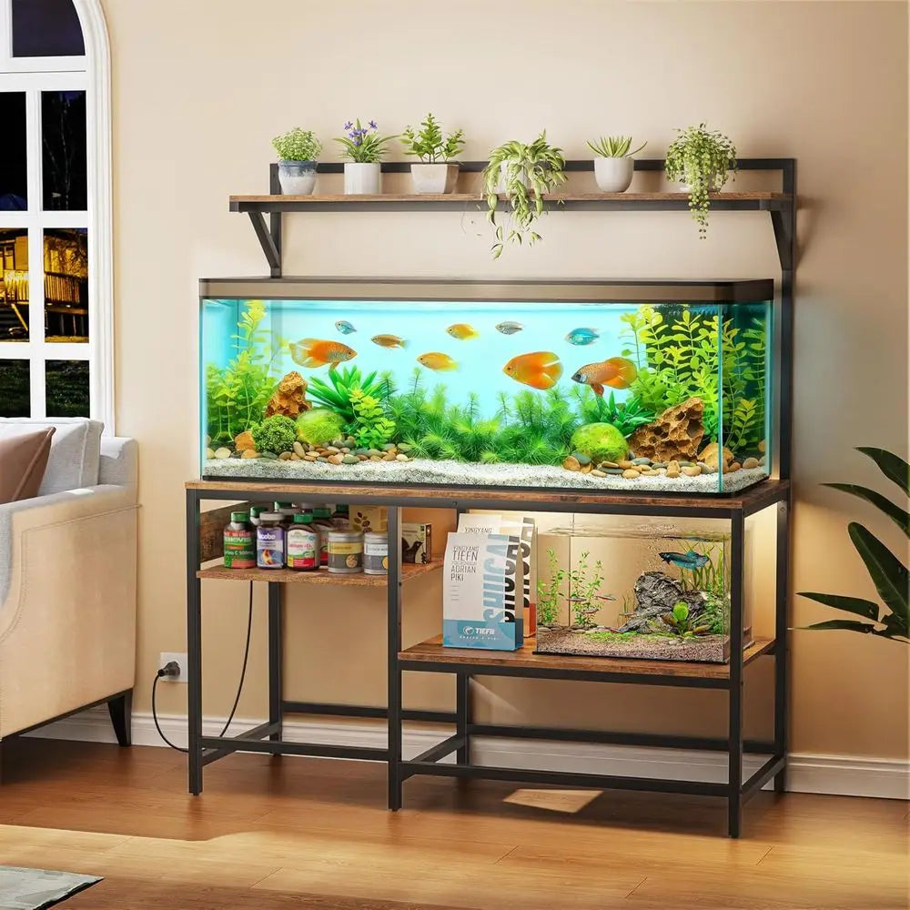 Sturdy Aquarium Stand With Power Outlet And 6-Leg Support Shelves