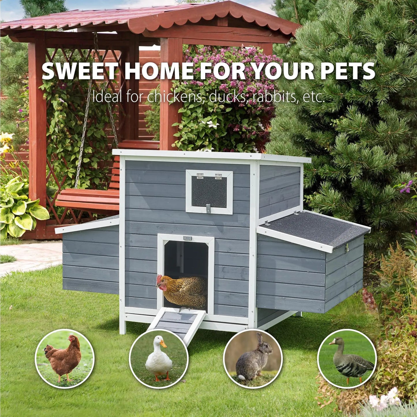 Outdoor Chicken Coop For Four Chickens With Waterproof Roof