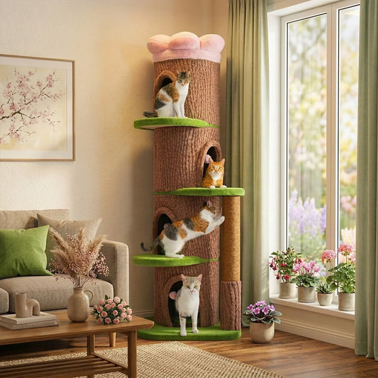 Cat Tree Tower With 4 Condos, Scratching Post, Flower Top Bed