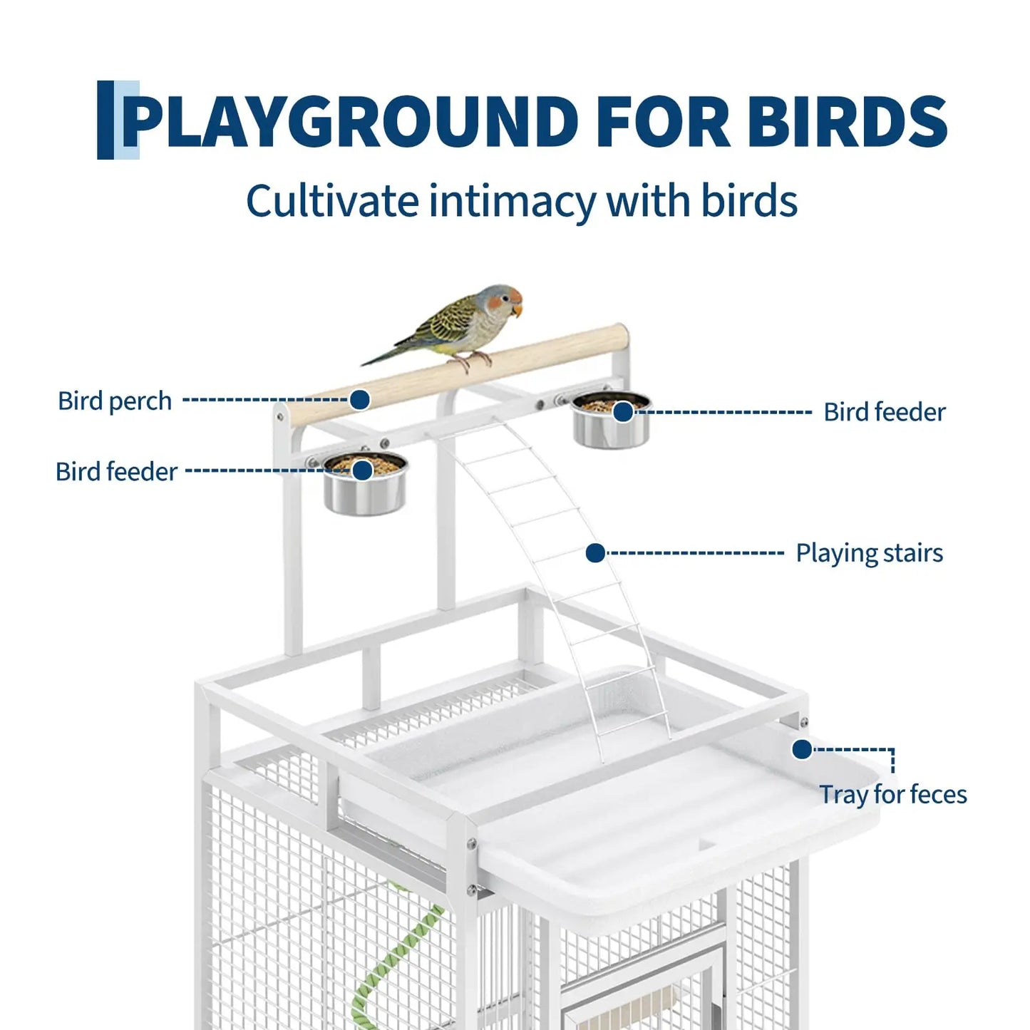HiMISS Wrought Iron Bird Cage Playtop Rope Perches