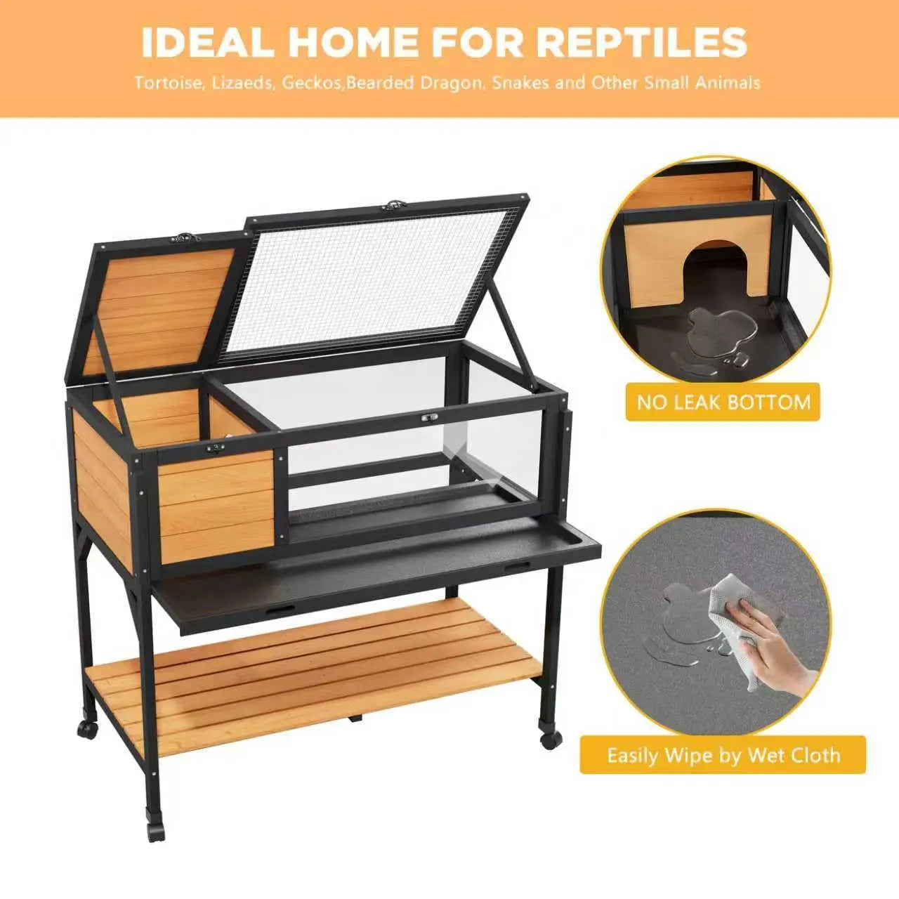Wooden Tortoise Habitat Enclosure With Light Stand