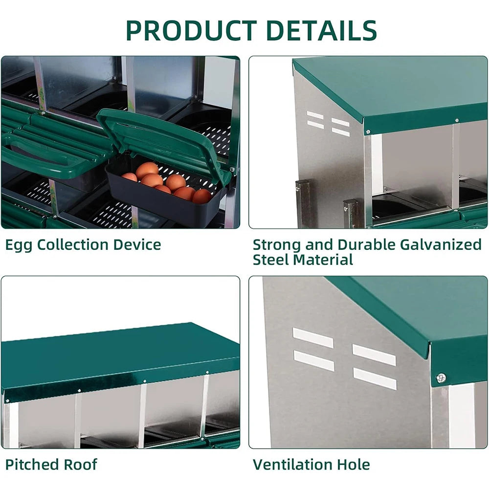 HiMISS 3 Compartment Roll Out Nesting Box For Chicken Coop