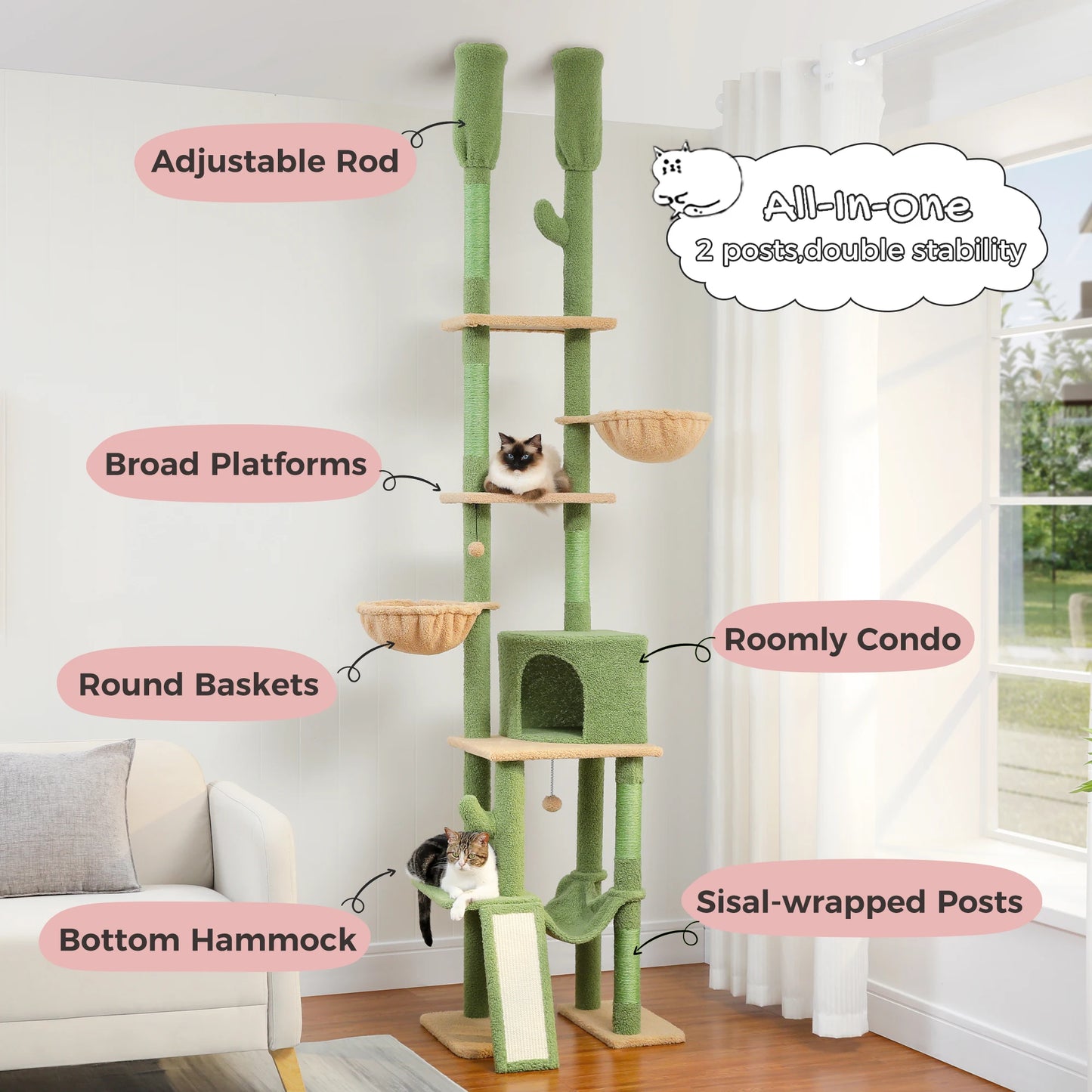 PAWZ Road Floor To Ceiling Cat Tree With Scratching Posts