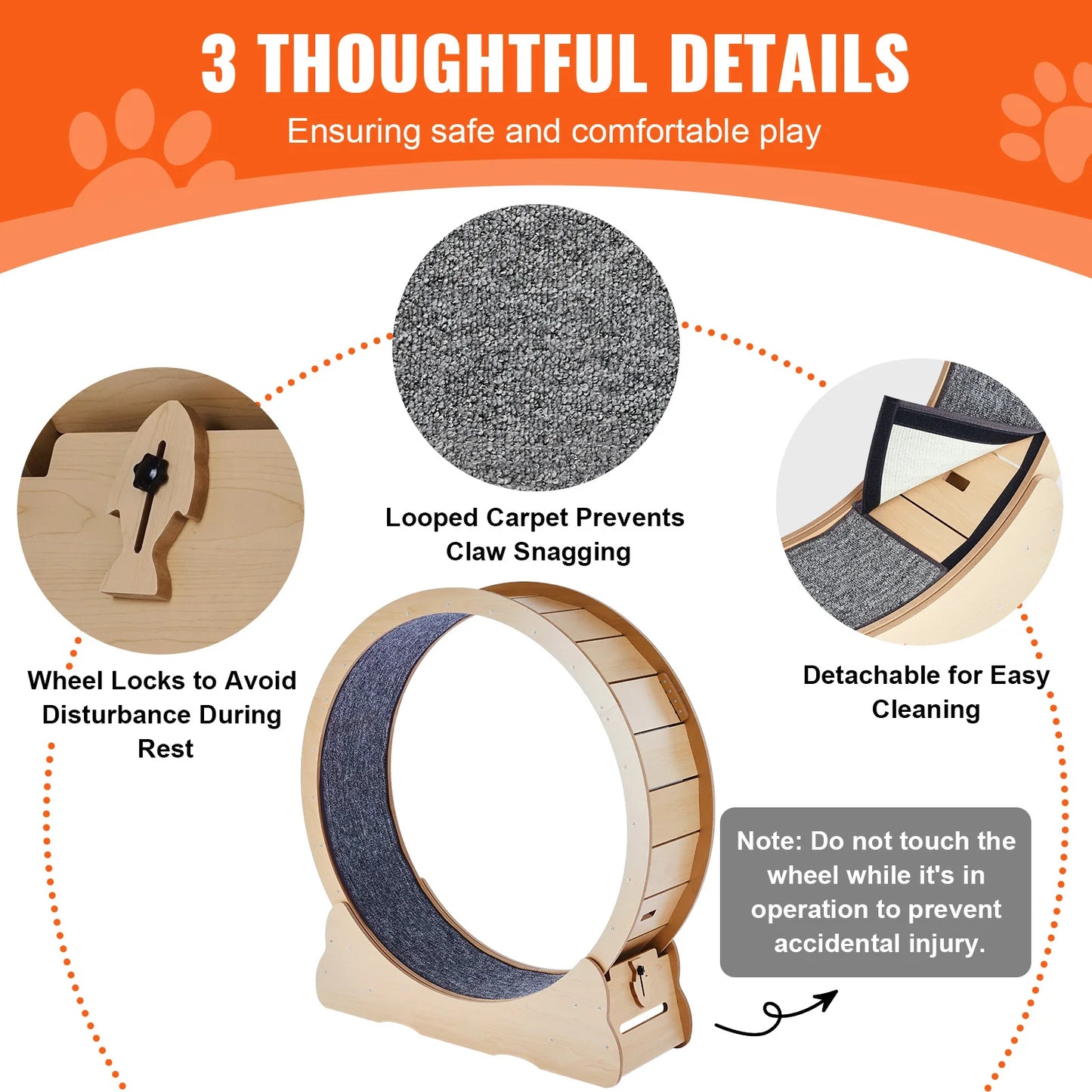 SucceBuy Wooden Cat Exercise Wheel Indoor Running Wheel With Detachable Carpet