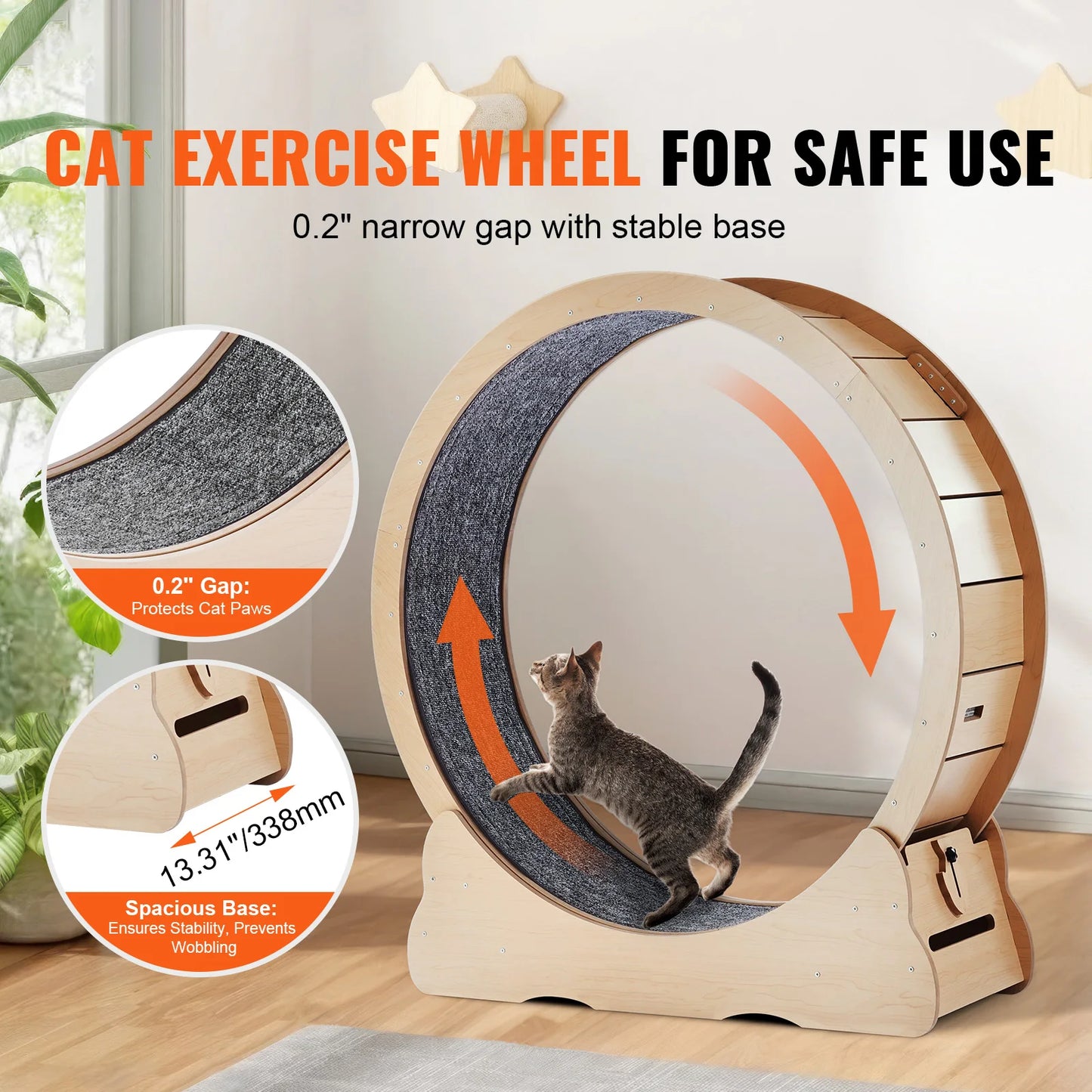 SucceBuy Wooden Cat Exercise Wheel Indoor Running Wheel With Detachable Carpet