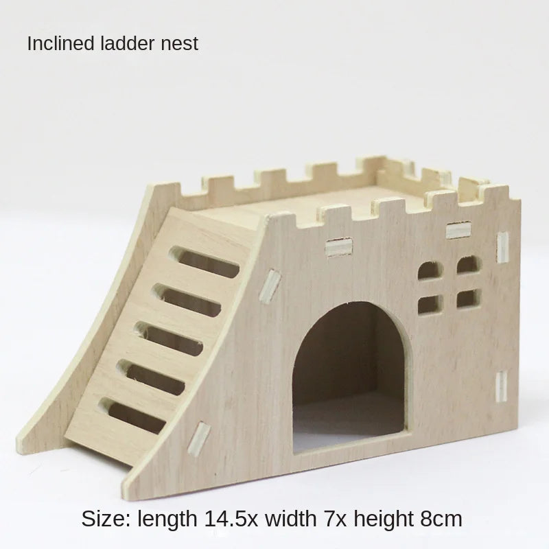 Wooden Hamster Toys Set With Cages Running Wheels Nests