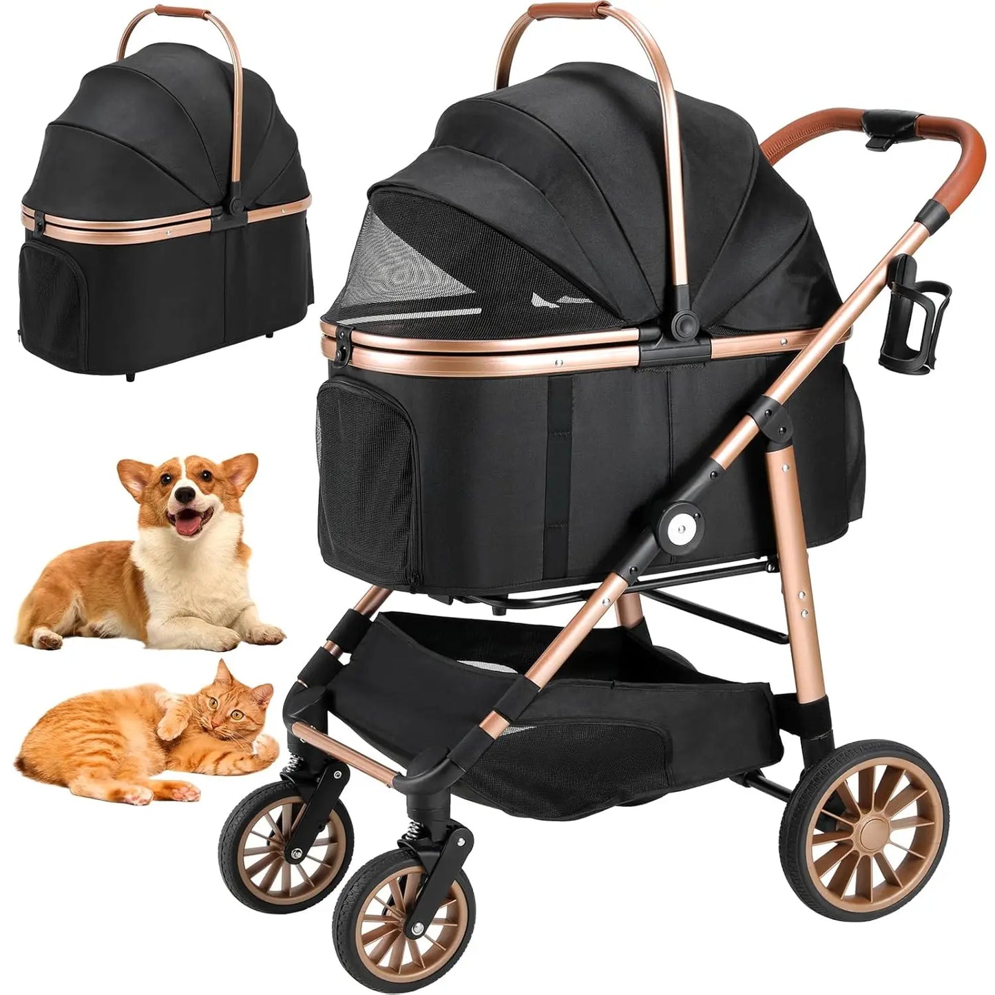 360 Degree Foldable Pet Stroller for Cats and Dogs
