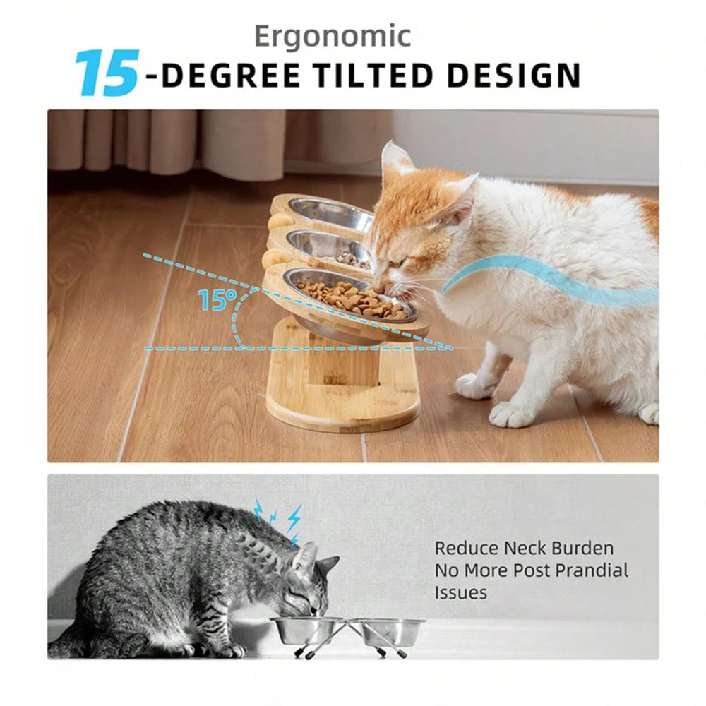 PETRAVEL Cat 3 Bowls In One Feeder Raised Stainless Steel