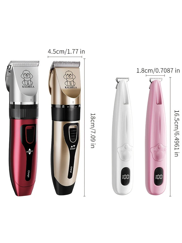 Dog Clippers for Grooming, Pet Hair Trimmer for Cats Dogs, Rechargeable Low Noise Pet Grooming Kit with Nail Clippers, Scissors, Comb