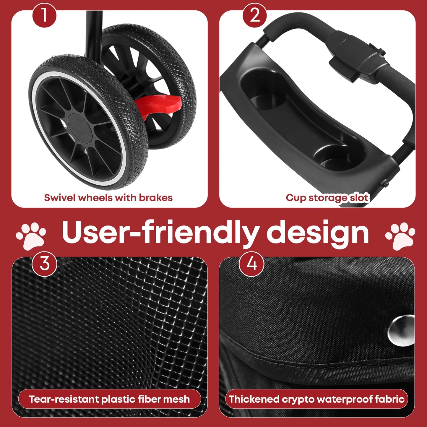 Chihuahua Pet Stroller Foldable Breathable Mesh Canopy Cats Dogs
