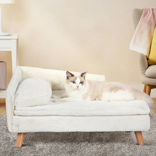 Elevated Solid Wood Pet Sofa Bed With Plush Cushion