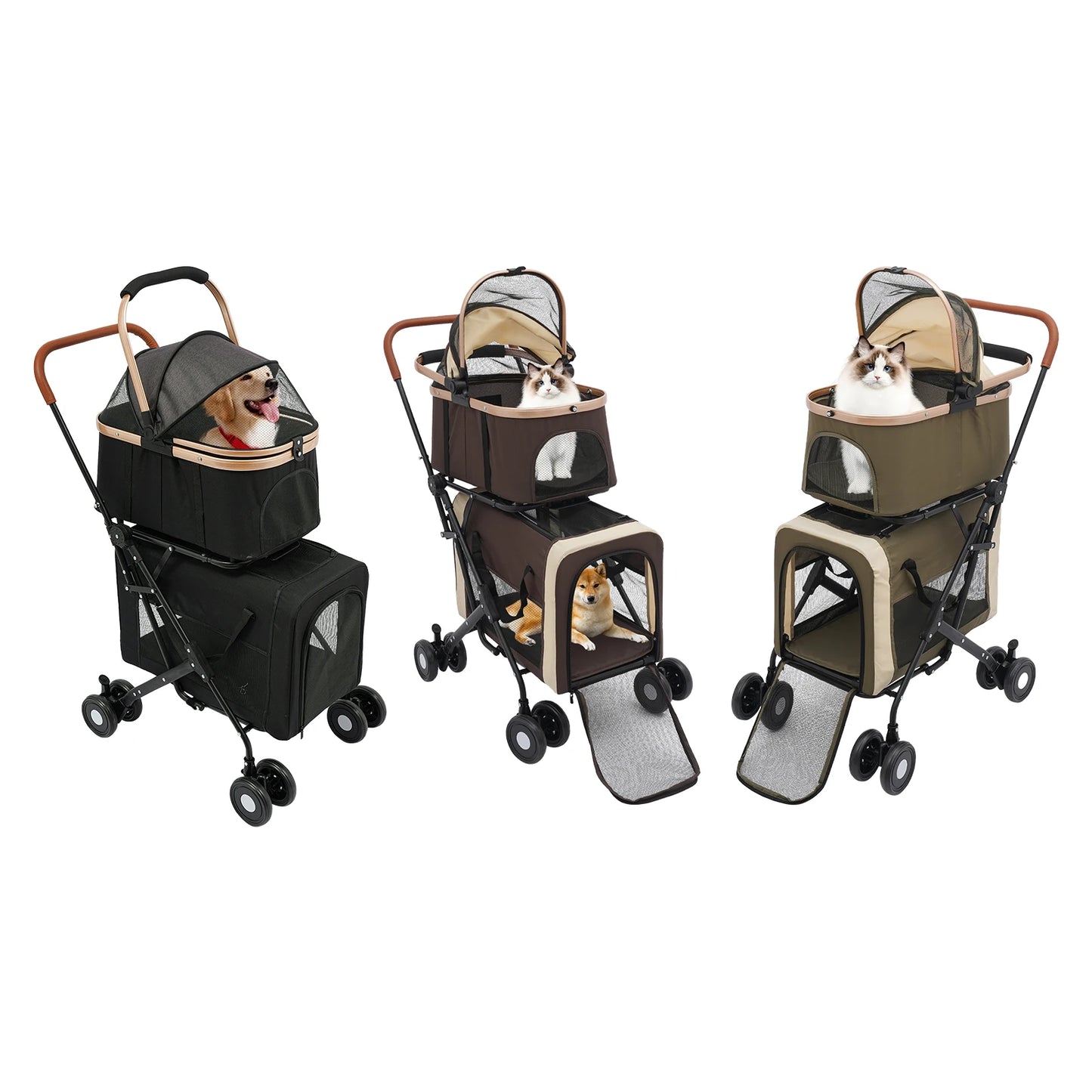 3-in-1 Multifunctional Pet Stroller With 2 Carriers For Small And Medium Dogs