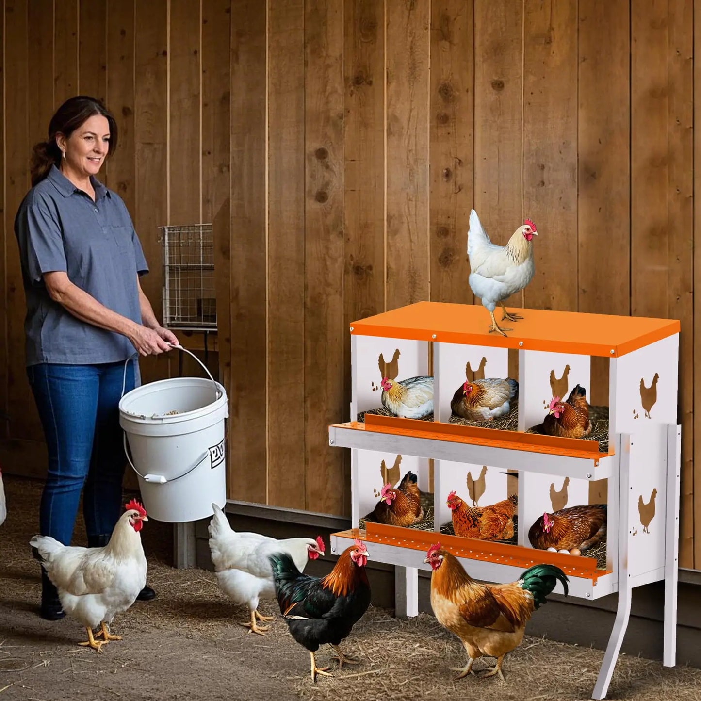 Studyset 6 Compartment Chicken Nesting Box With Removable Tray Wall Mount
