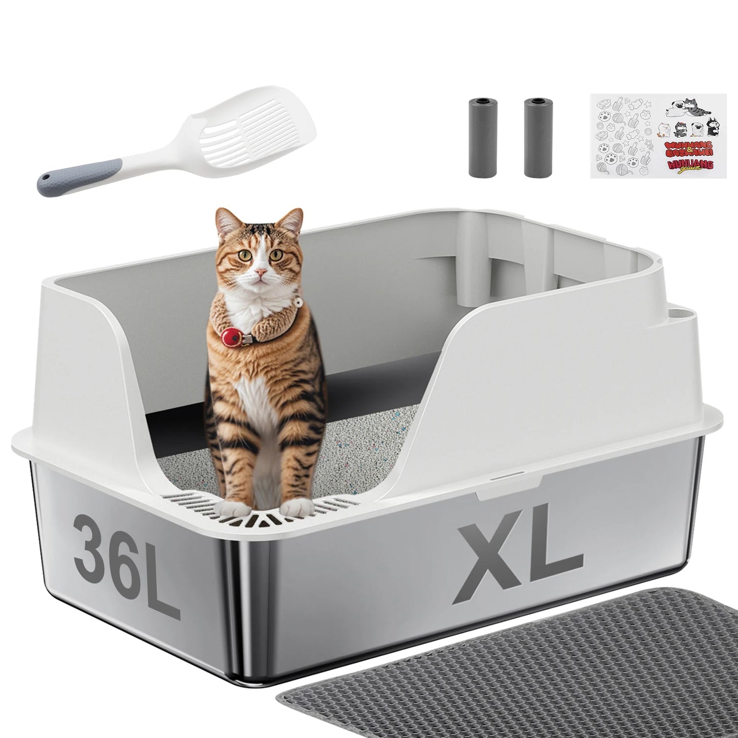 Stainless Steel Cat Litter Box Splash Proof Leak Resistant