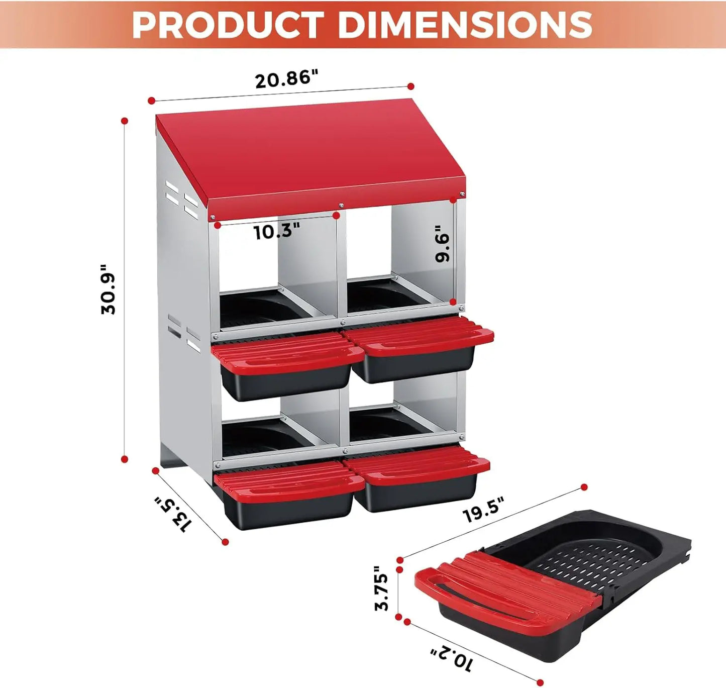 HiMISS Chicken Nesting Box 4 Compartment Roll Away Egg Collection