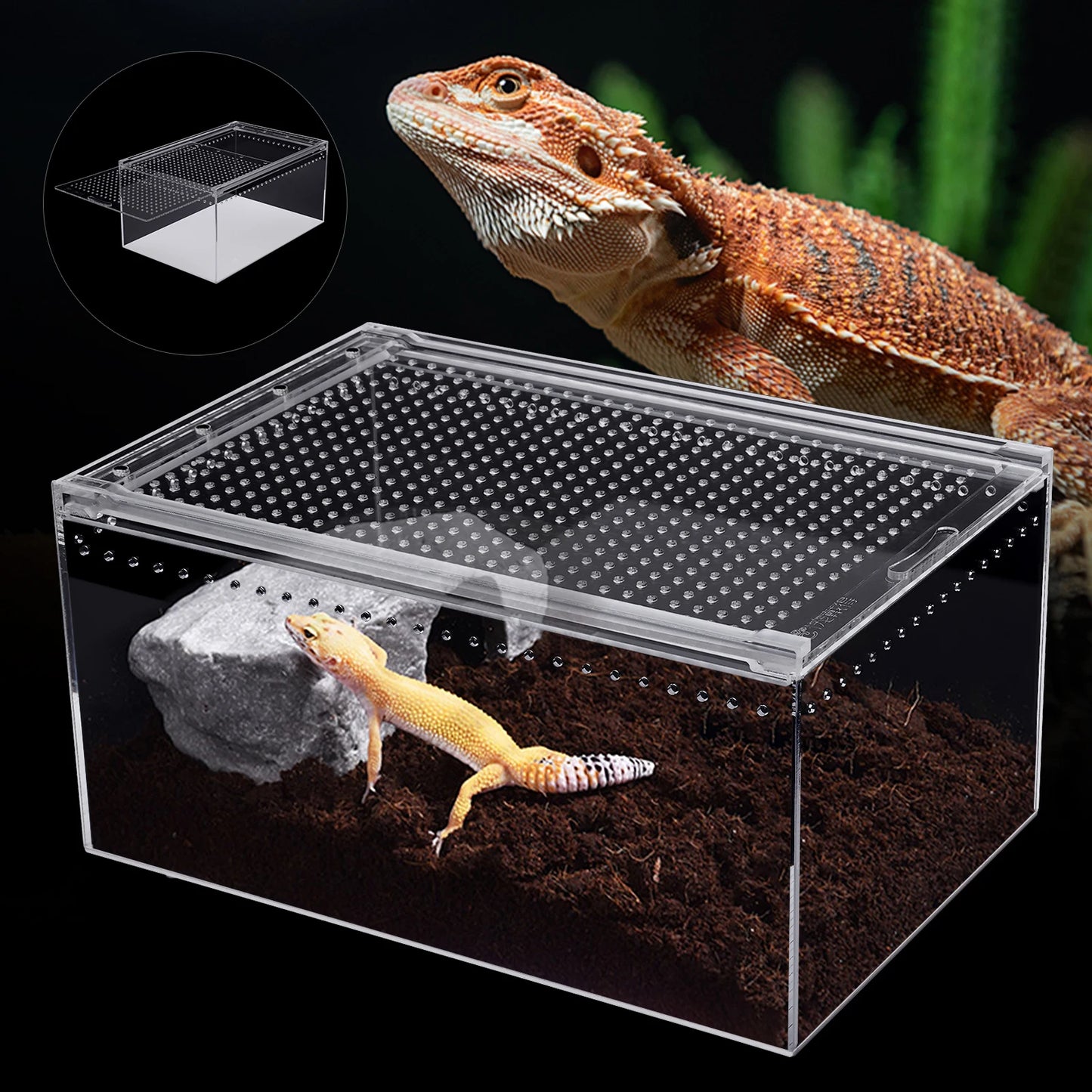 Bymaocar Acrylic Reptile Terrarium Stackable with Magnetic Lock Ventilation