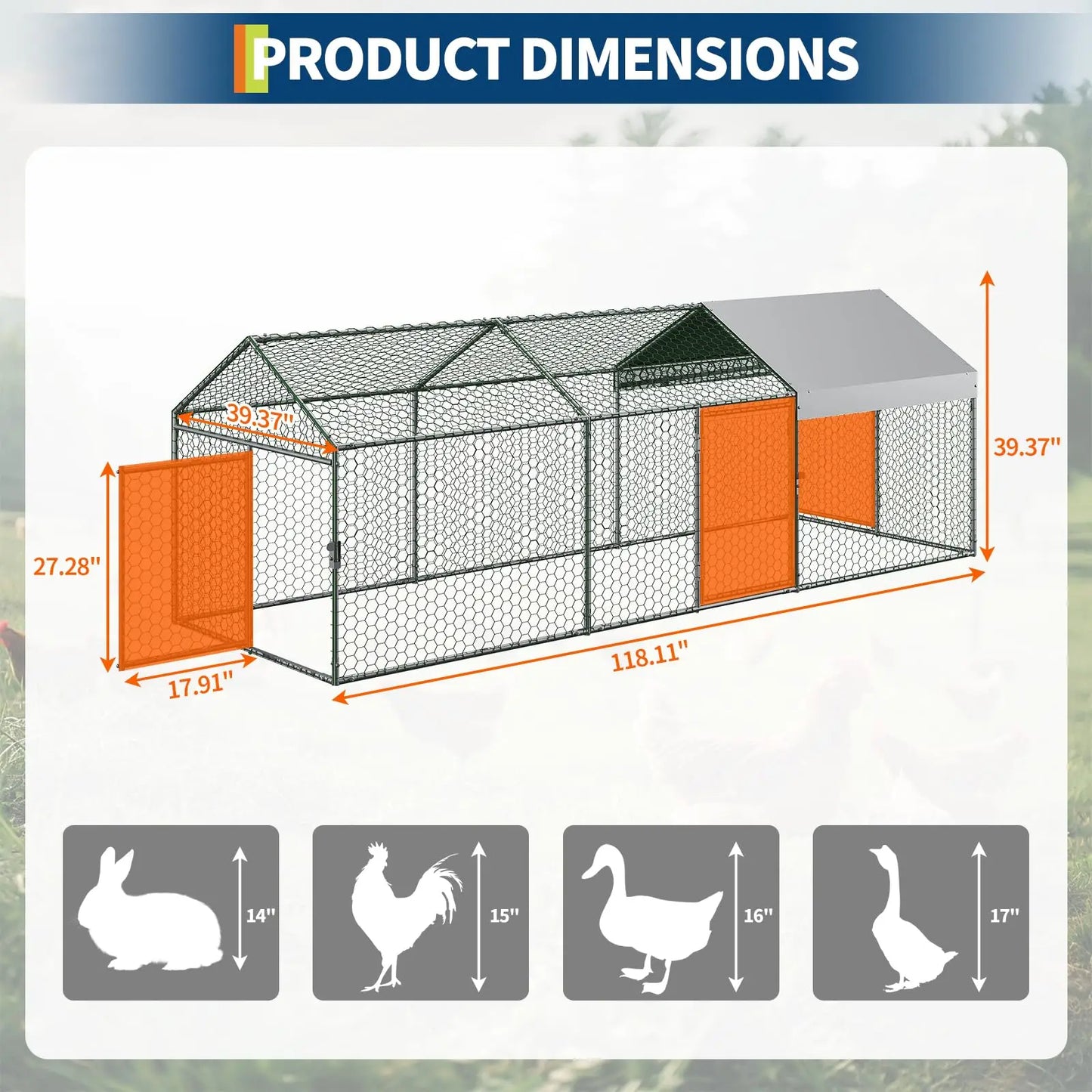 HiMISS Heavy Duty Walk In Metal Chicken Coop With Doors
