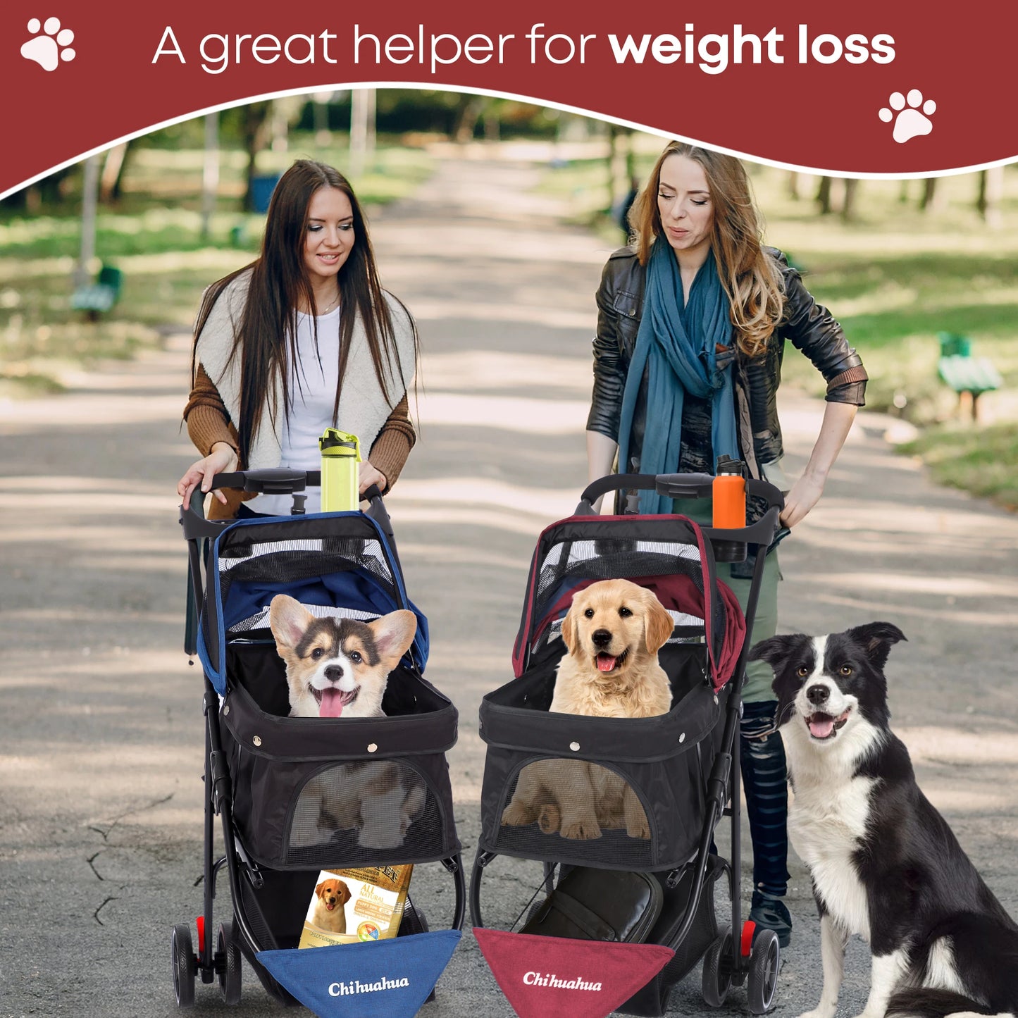 Chihuahua Pet Stroller Foldable Breathable Mesh Canopy Cats Dogs