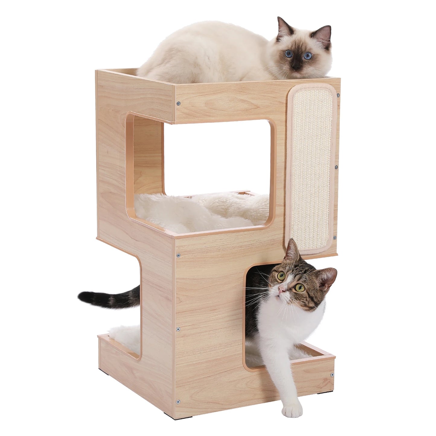 PAWZ Road Wood Cat Condo Tree With Scratching Pad Toys