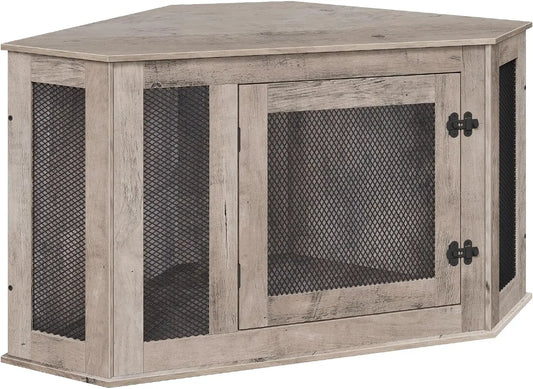 Corner Dog Crate Furniture Wooden Kennel End Table For Pets