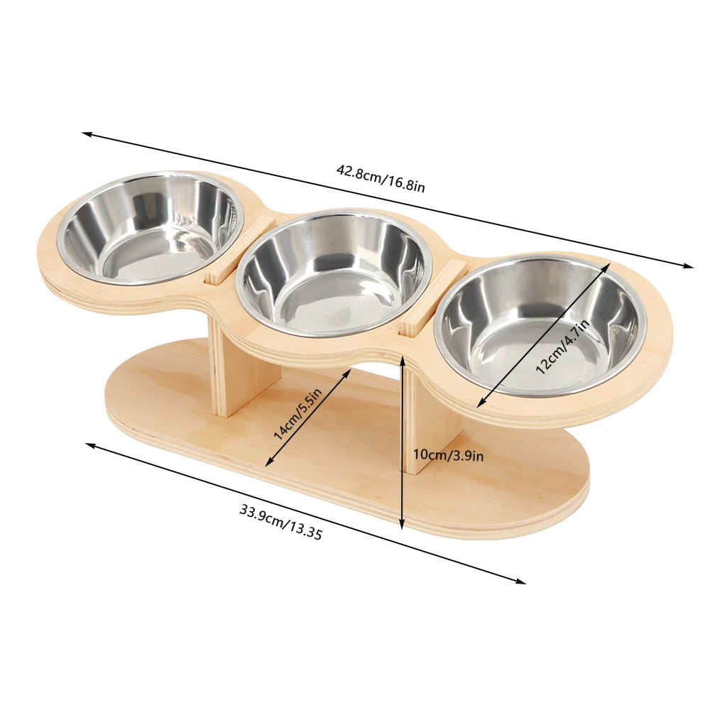 PETRAVEL Cat 3 Bowls In One Feeder Raised Stainless Steel
