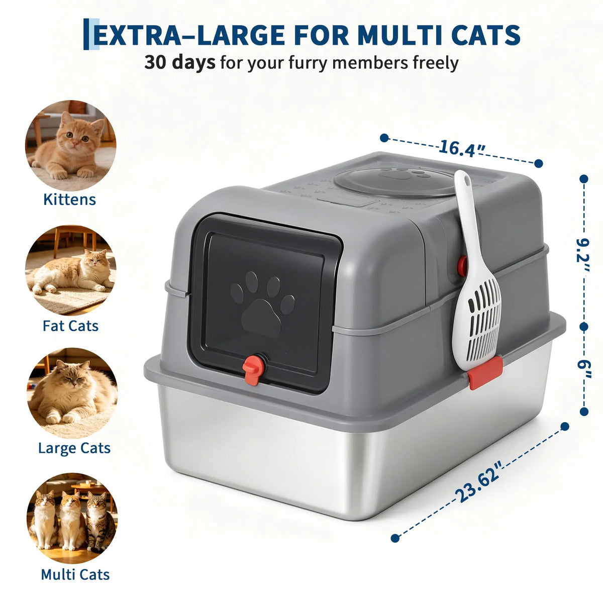 Studyset Stainless Steel Enclosed Litter Box With Lid And Scoop
