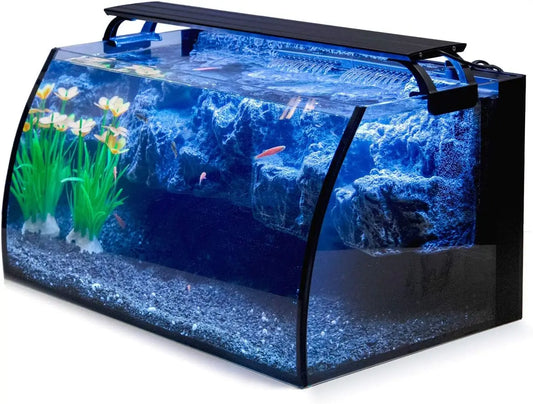 LED Glass Aquarium Kit With Curved Tank And 3D Rockery