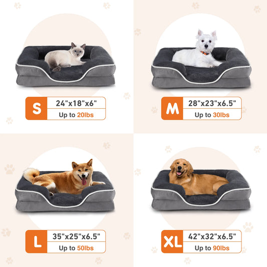 JHK Orthopedic Memory Foam Dog Bed With Removable Cover And Non Slip Base