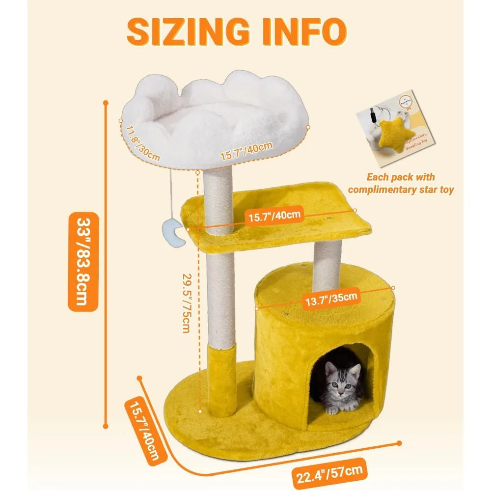 Nbvcx 33 Inch Multi Level Cat Tree With Cozy Padded Bed And Scratching Posts