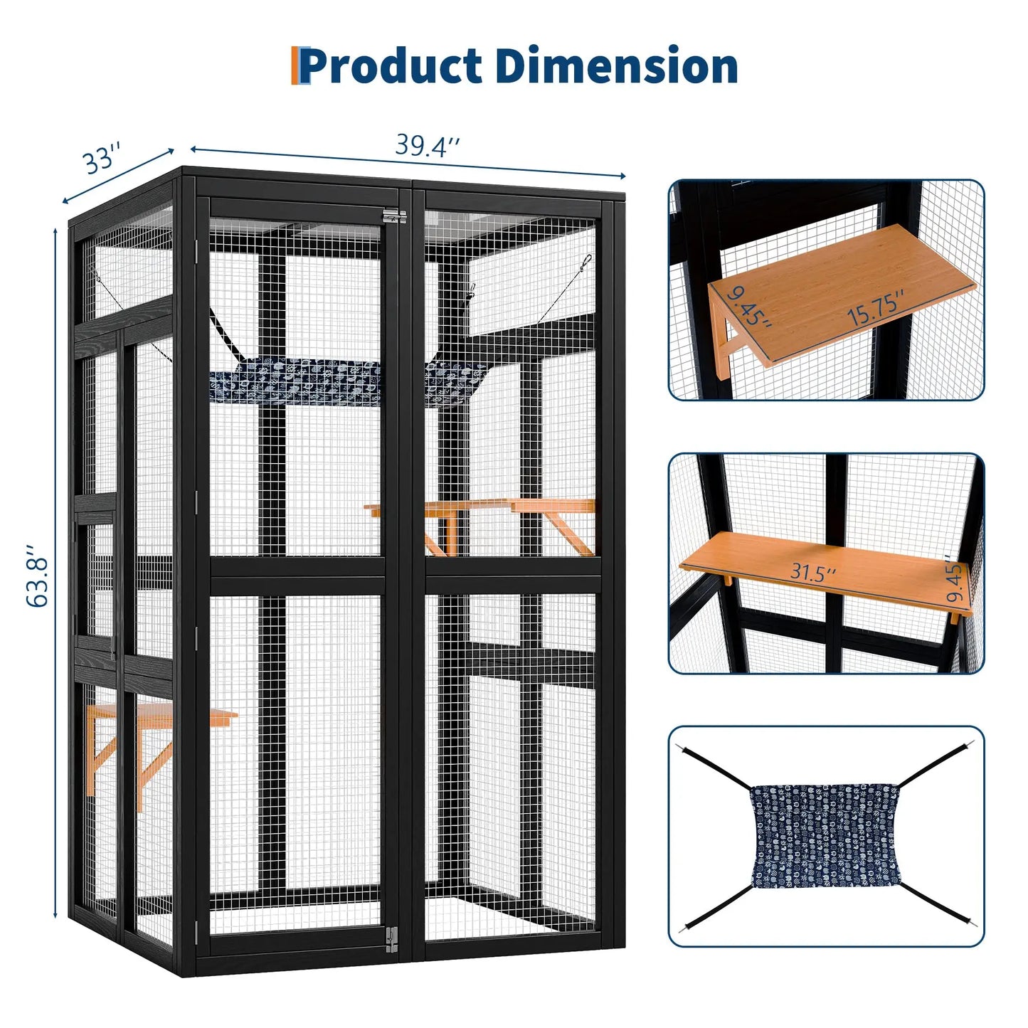 HiMISS Wooden Catio Outdoor Cat Enclosure With Wheels 3 Platforms