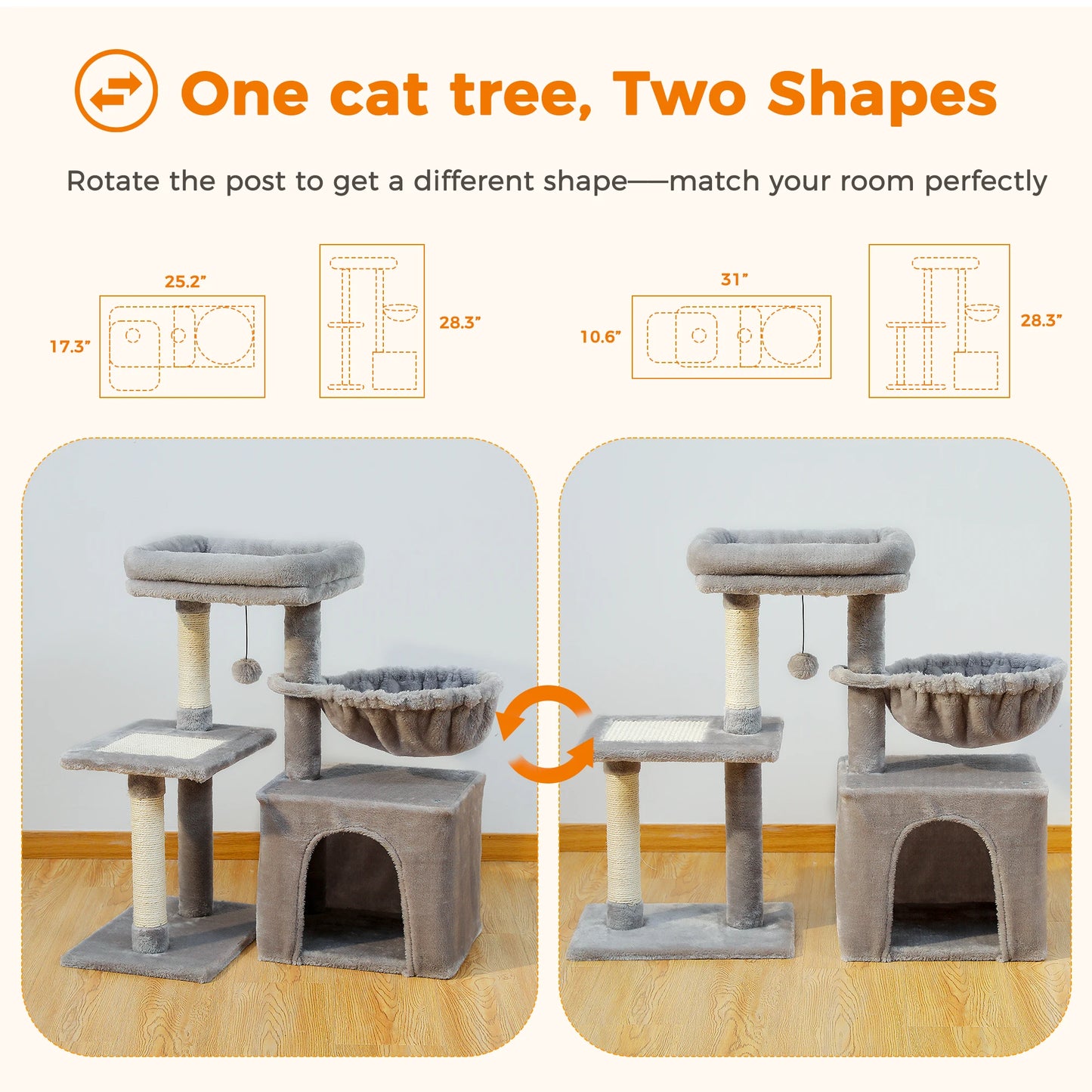 PAWZ Road Cat Tree Tower With Scratching Posts And Hammock