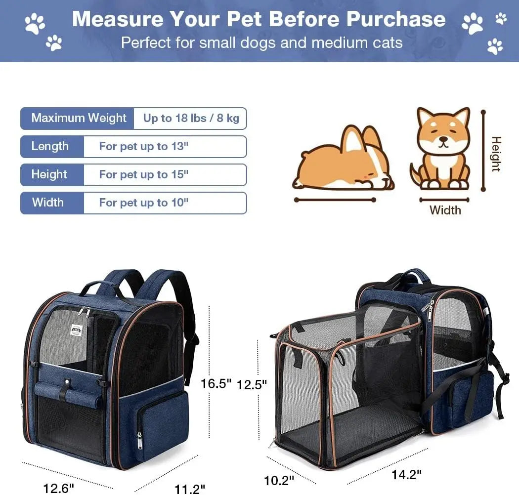 Double-Compartment Cat Backpack Carrier for Two Cats or A Dog