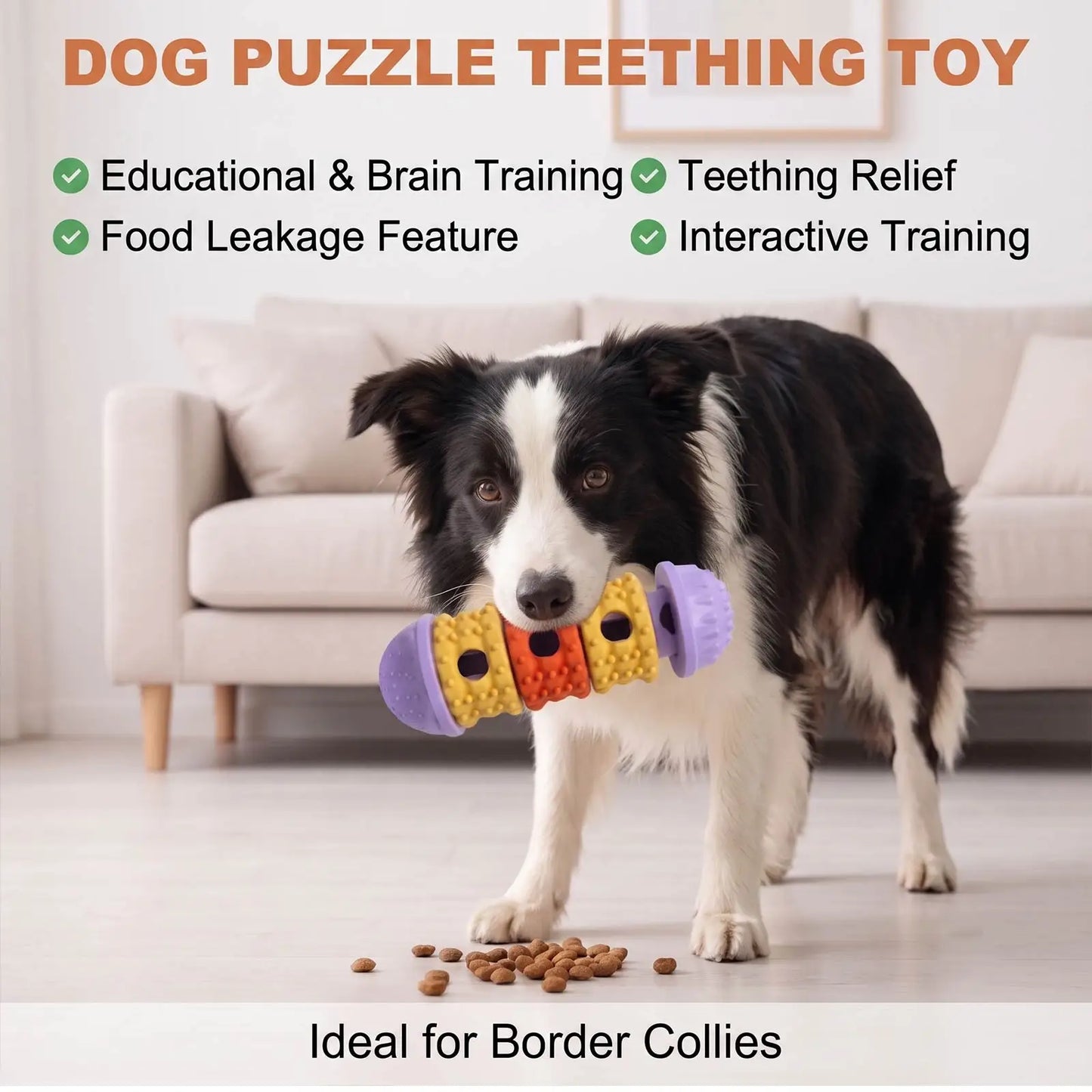 Dog enrichment toy with fun treat-dispensing design and textured chewing surface, built-in snack slots for slow feeding, suitable for all dog breeds for daily exercise and training