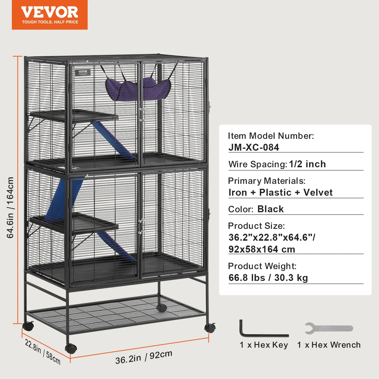 SucceBuy Rolling Metal Ferret Cage 4-Tier Small Animal Cage