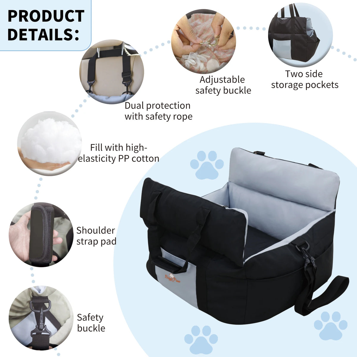 Borwart Portable Dog Car Seat With Safety Belt