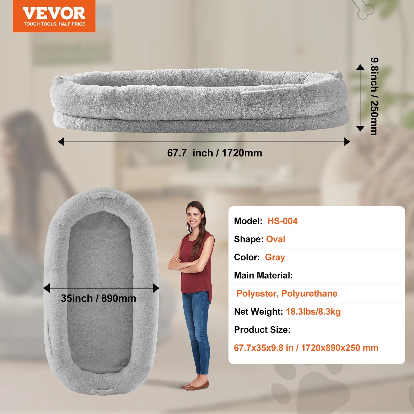 SucceBuy Human Dog Bed With Orthopedic Foam And Fur Cover