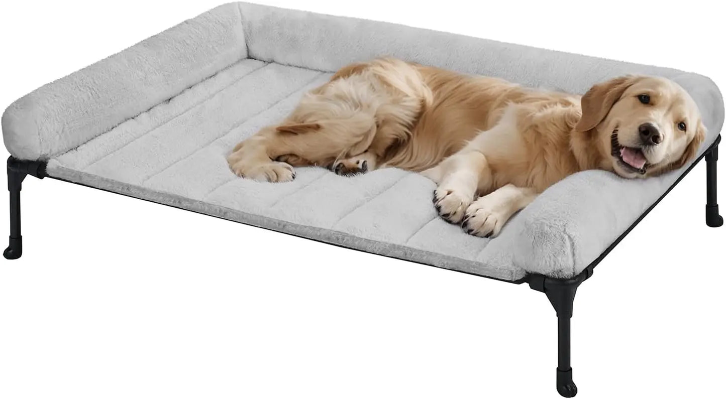 Elevated Orthopedic Dog Bed With Fluffy Bolster Removable Mat Non-Slip