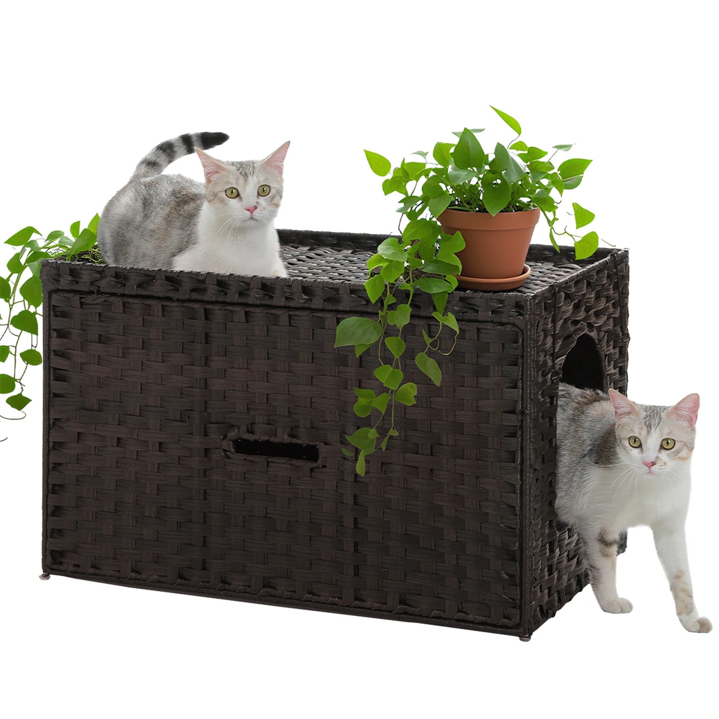 PEQULTI Rattan Cat Litter Box Enclosure With Taller Doorway