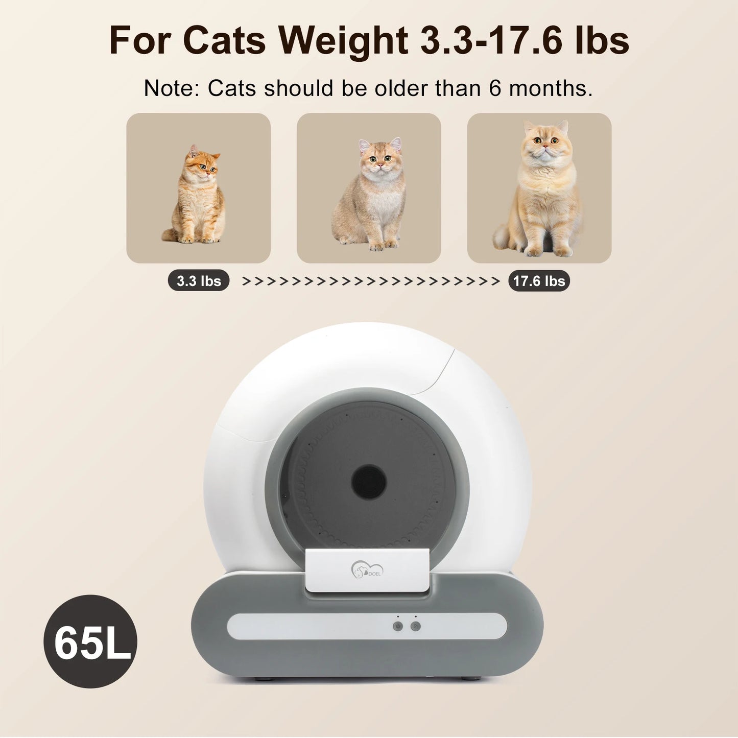 DOEL 65L Self-Cleaning Cat Litter Box App Control 2.4G WiFi