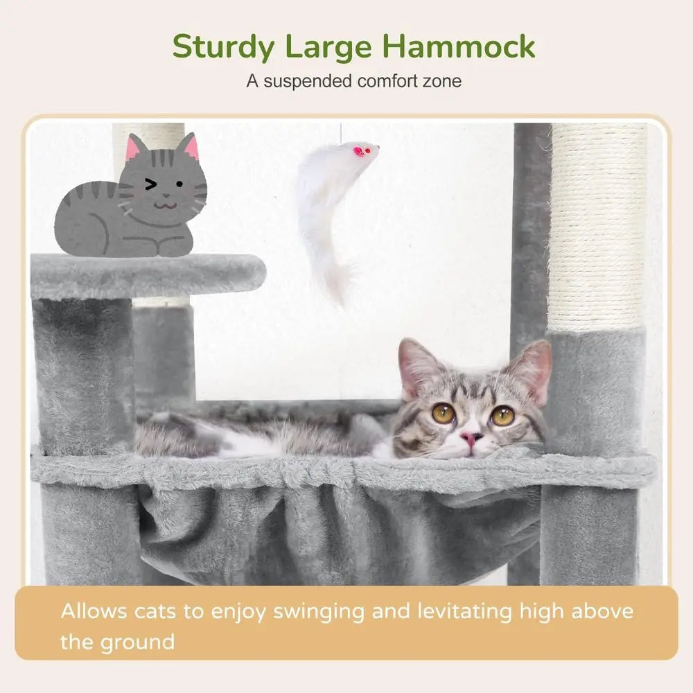 Cat Tree Tower With Scratching Post And Plush Hammock