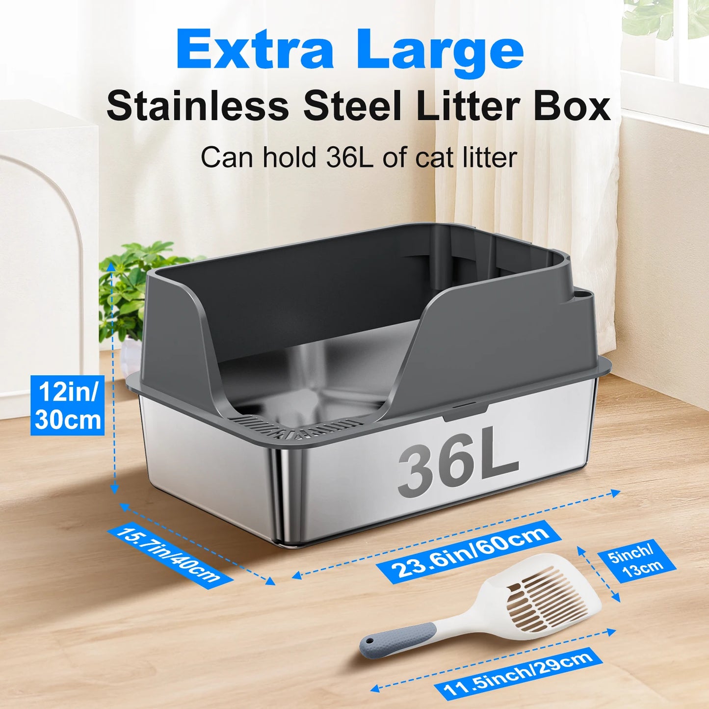 Stainless Steel Cat Litter Box Splash Proof Leak Resistant