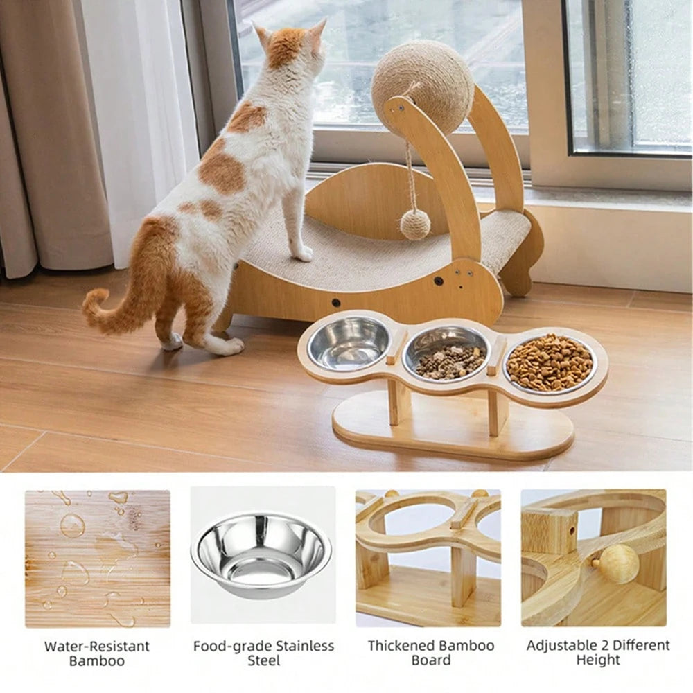 PETRAVEL Cat 3 Bowls In One Feeder Raised Stainless Steel
