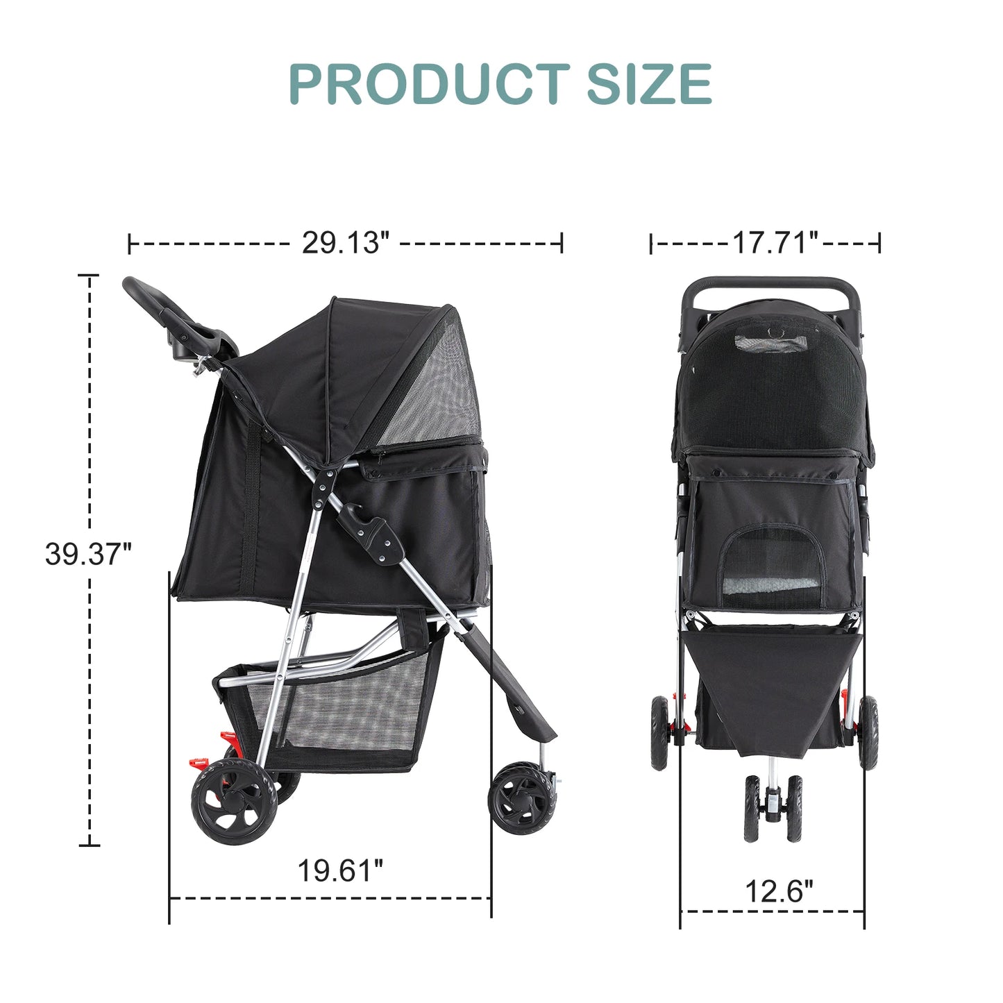 All Terrain Three Wheel Foldable Pet Stroller for Small Dogs and Cats