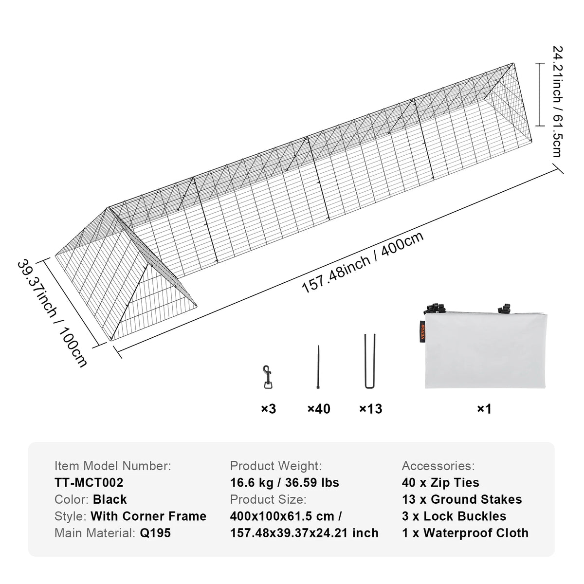 SucceBuy Portable Iron Chicken Tunnels For Outdoor Yard Use With Corner Frames