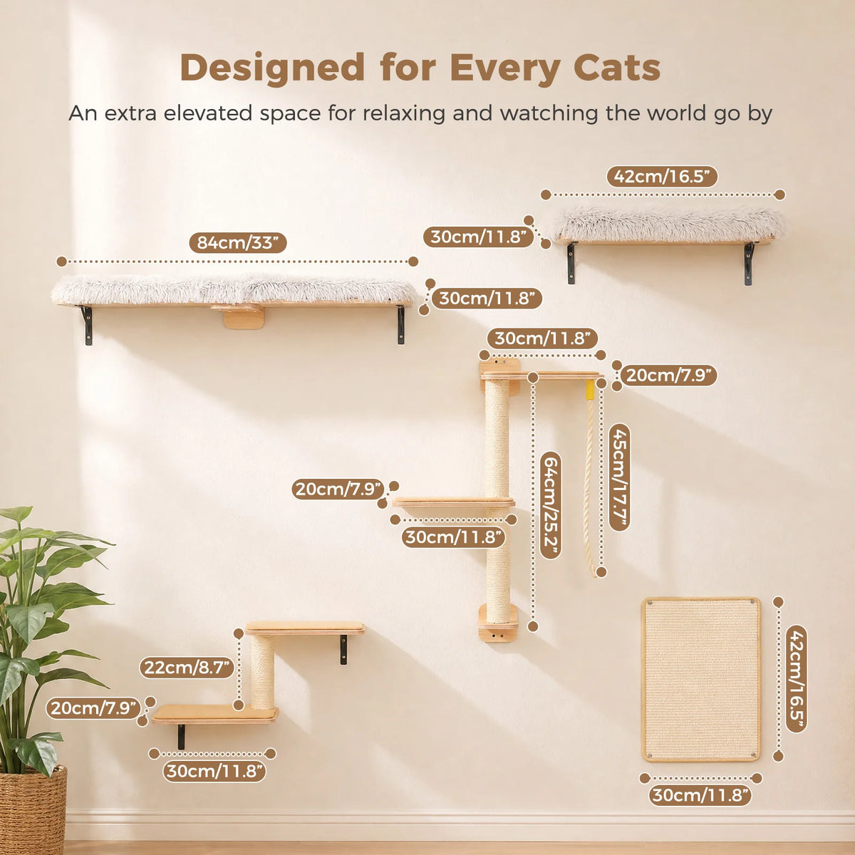 PAWZ Road Wooden Cat Wall Climbing Shelves With Scratching Perches