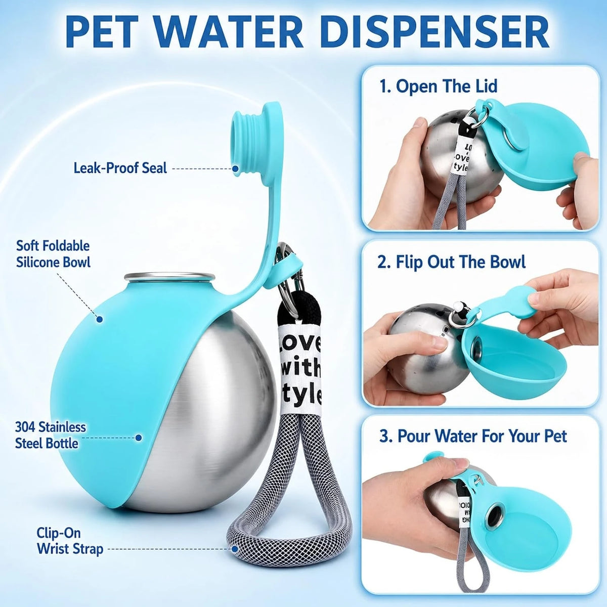 Leak Proof Portable Pet Water Bottle With Foldable Bowl