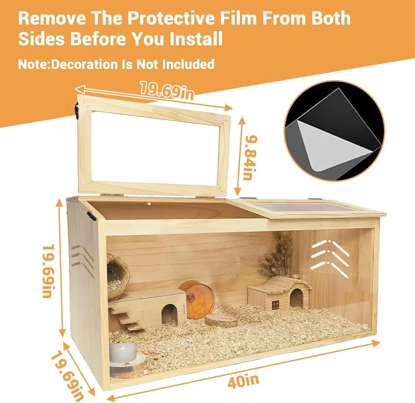 Wooden Small Animals Cage Large Hamster Habitats Enclosure Tank with Lock Acrylic Sheet & Openable Top for Chinchilla Guinea Pig