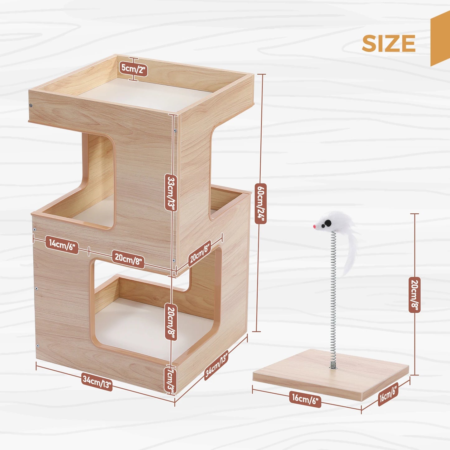 PAWZ Road Wood Cat Condo Tree With Scratching Pad Toys