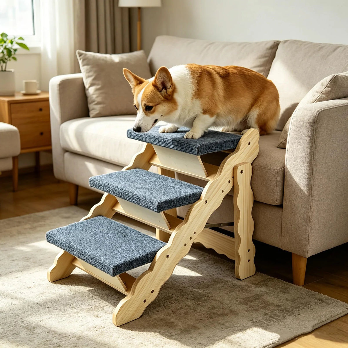 DishyKooker Wooden Pet Stairs And Portable Dog Ramp
